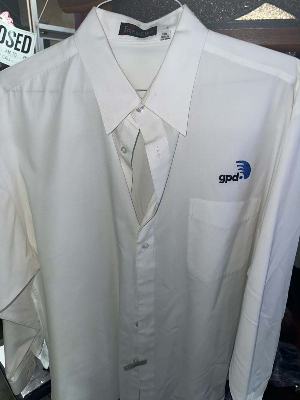 Forest & Hue White Long Sleeve Button Down Shirt with GPD Corporate Logo Size XL